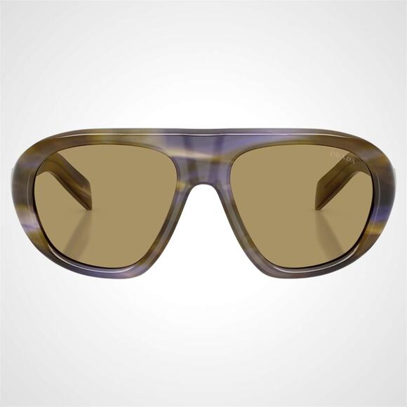 New PRADA Sunglasses Brown Striped Laguna Aviator Shield Mask New - Picture 2 of 6